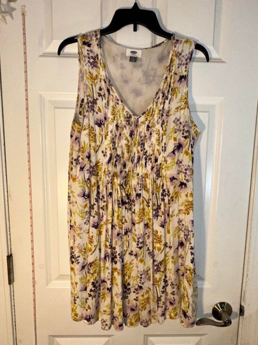 NWOT Old Navy Purple Mustard Floral Pintuck Pleated V Neck Dress Sleeveless L